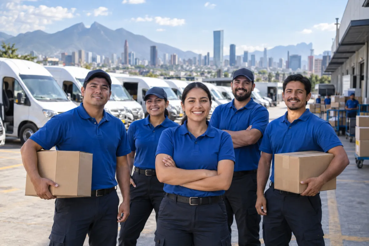 Equipo de repartidores junto a sus unidades de entrega